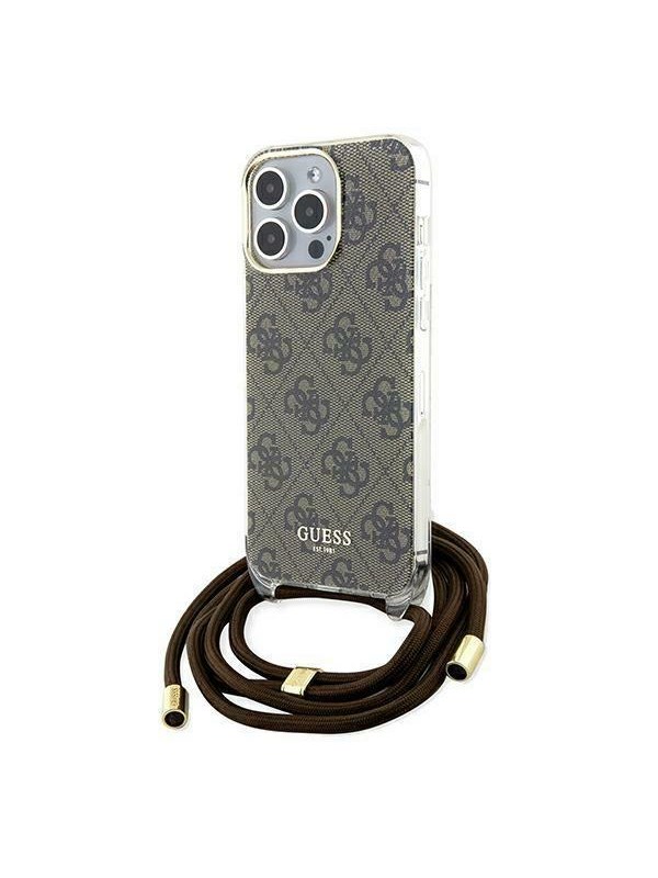 GUESS Crossbody Cord 4G Print case for iPhone 15 Pro - brown