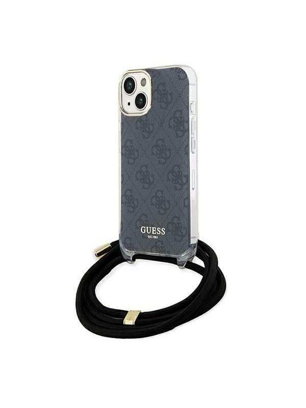 GUESS Crossbody Cord 4G Print Case for iPhone 15/14/13 - Black