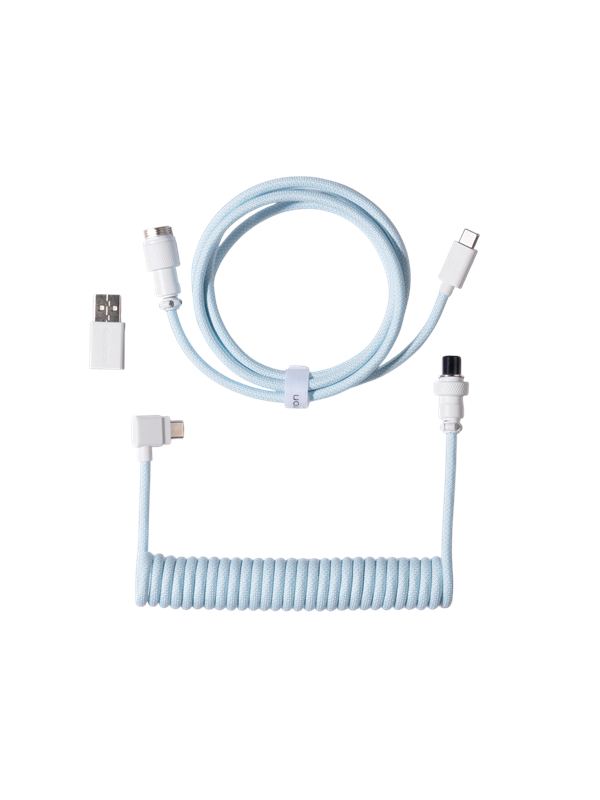Keychron Spiralformad Aviator USB 8K-kabel med vinklad kontakt (Light Blue) - Tangentbordskabel - Blå
