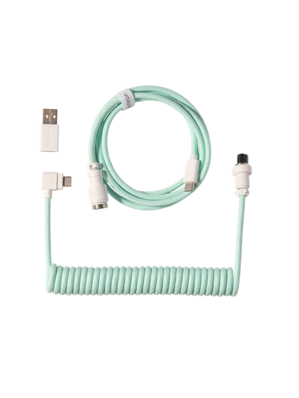 Keychron Spiralformad Aviator USB 8K-kabel med vinklad kontakt (Mint) - Tangentbordskabel - Blå