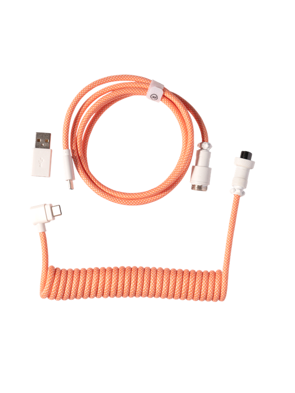 Keychron Spiralformad Aviator USB 8K-kabel med vinklad kontakt (Pink Orange) - Tangentbordskabel - Rosa