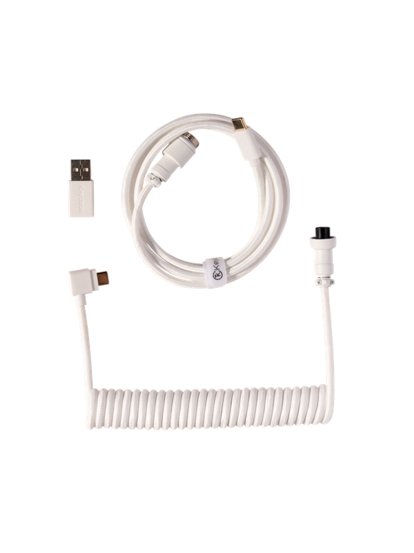 Keychron Spiralformad Aviator USB 8K-kabel med vinklad kontakt (White) - Tangentbordskabel - Vit