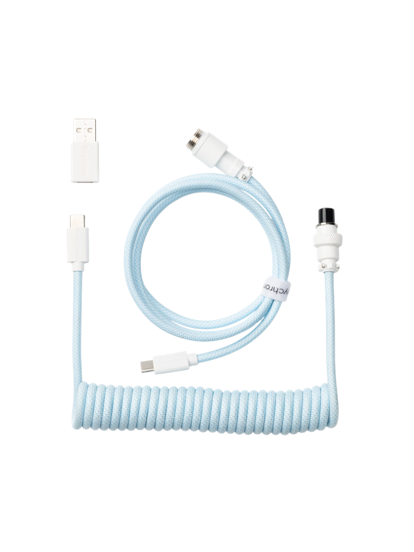 Keychron Spiralformad Aviator USB 8K-kabel med rak kontakt (Light Blue) - Tangentbordskabel - Blå