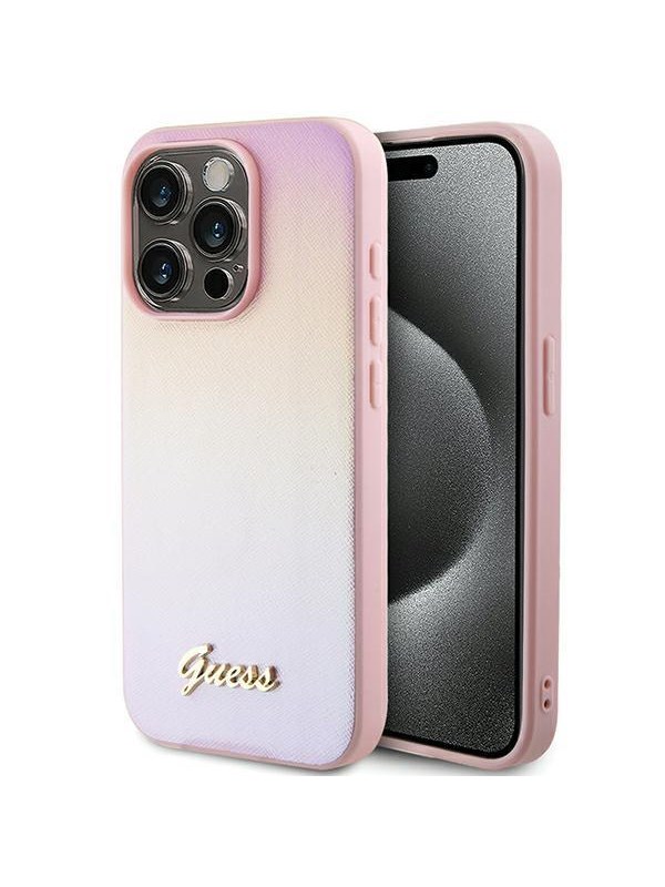 GUESS Saffiano Iridescent Script case for iPhone 14 Pro Max - pink