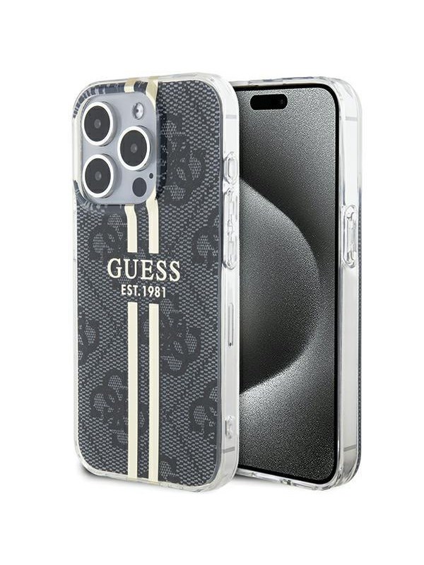 GUESS IML 4G Gold Stripe case for iPhone 15 Pro - black