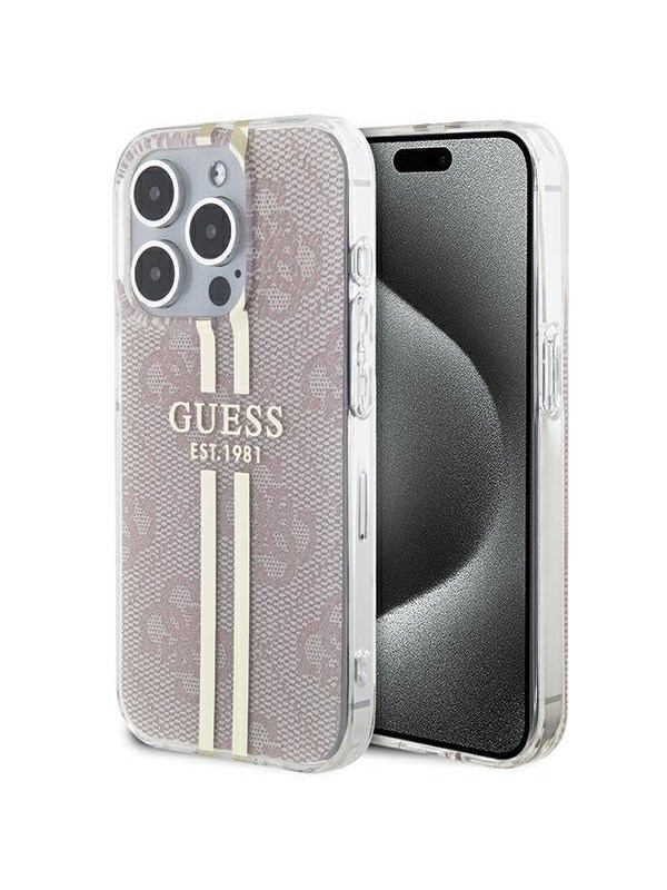 GUESS IML 4G Gold Stripe case for iPhone 15 Pro - pink