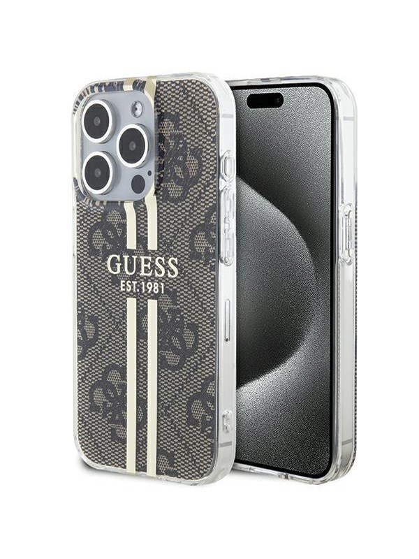 GUESS IML 4G Gold Stripe case for iPhone 15 Pro - brown