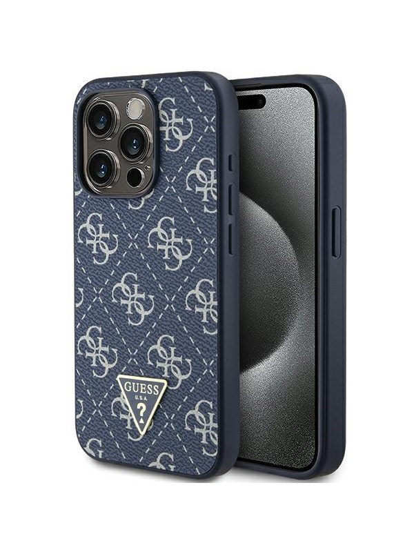 GUESS 4G Triangle Metal Logo case for iPhone 15 Pro - blue