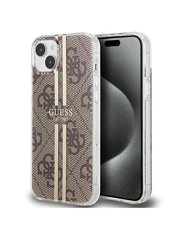 GUESS IML 4G Gold Stripe case for iPhone 15 Plus / 14 Plus - brown