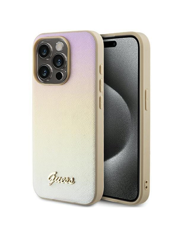 GUESS GUHCP15XPSAIRSD iPhone 15 Pro Max 6.7" gold/gold hardcase Saffiano Iridescent Script