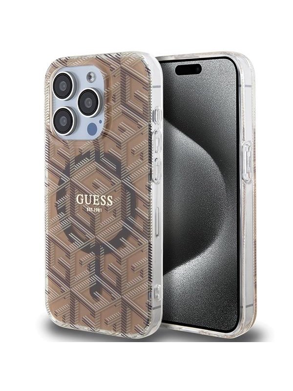GUESS IML GCube MagSafe case for iPhone 15 Pro - brown