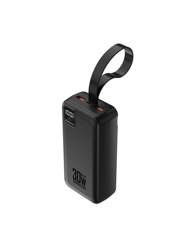 Wozinsky W8-W - 30W Powerbank 2 x USB-A and USB-C with Flashlight - Black - 30000 mAh