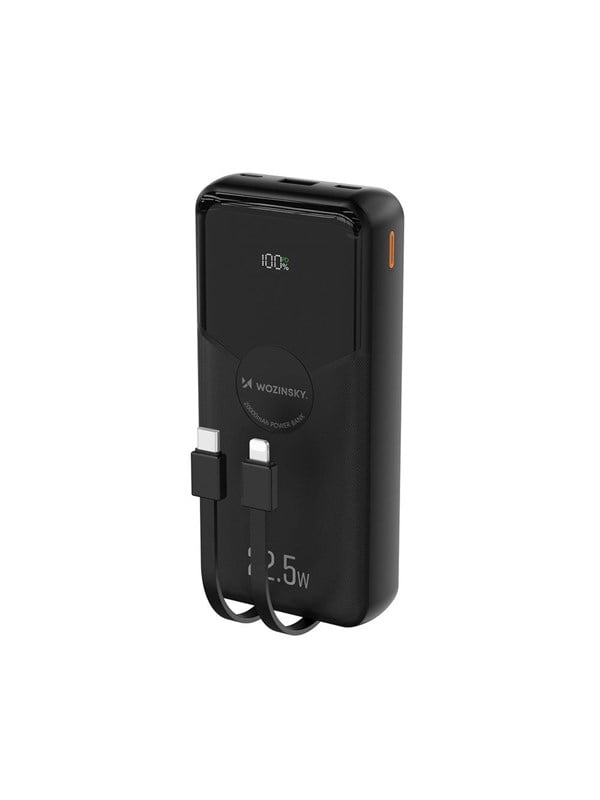 Wozinsky 22.5W PD20W with Built-in Lightning and USB-C Cables - Black - 20000 mAh