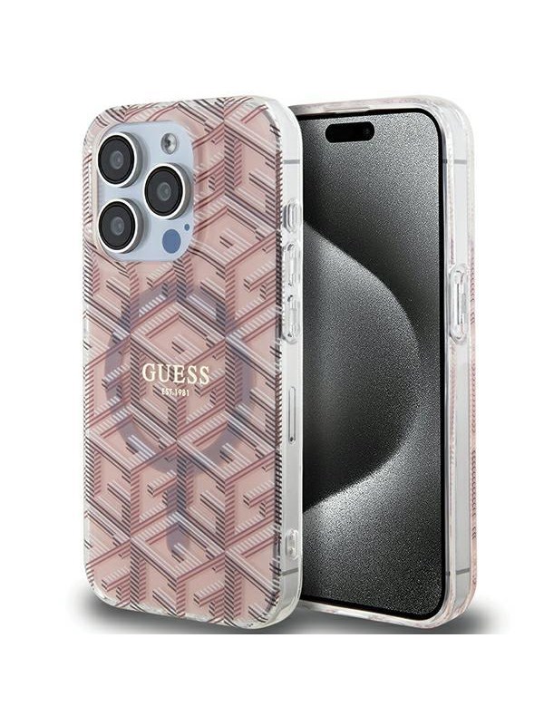 GUESS IML GCube MagSafe case for iPhone 15 Pro Max - pink