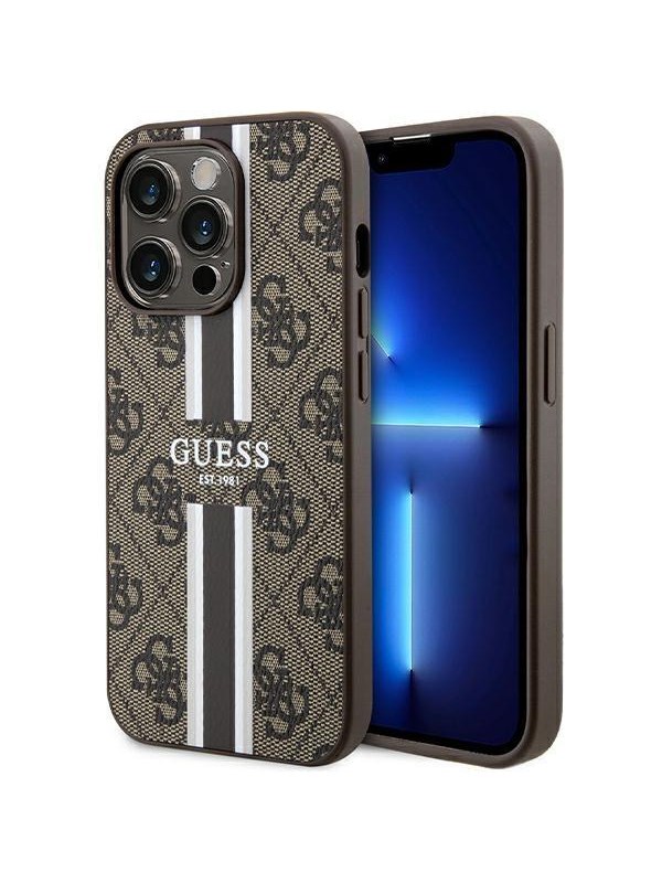 GUESS 4G Printed Stripes MagSafe case for iPhone 15 Pro - brown