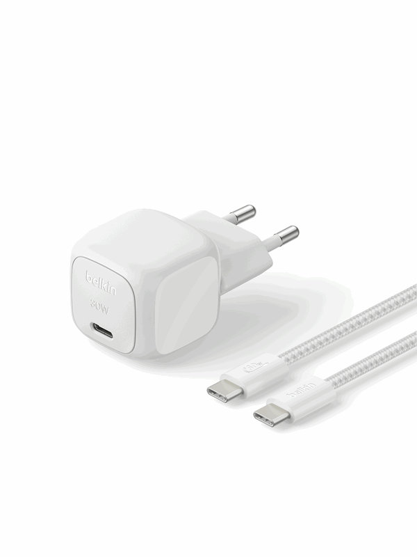 Belkin BoostCharge 30W USB PD Wall Charger w/ PPS (Incl. 2m USB-C - USB-C Cable) - Silver