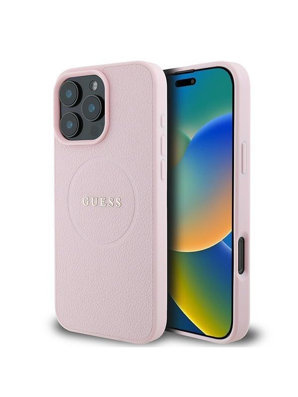 GUESS MagSafe Grained Gold Ring iPhone 15 Pro Max Case - Pink