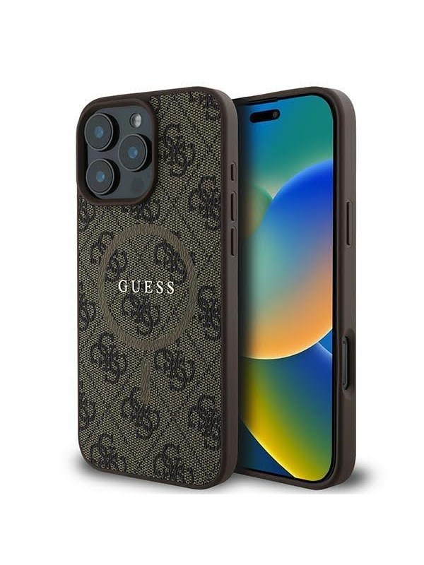 GUESS 4G Ring Classic Logo MagSafe iPhone 16 Pro Case - Brown