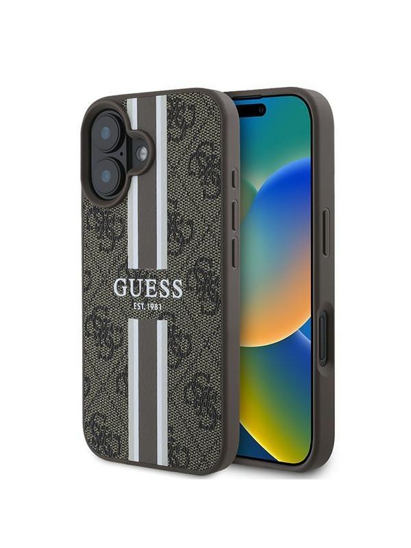 GUESS 4G Printed Stripes MagSafe iPhone 16 Plus Case - Brown