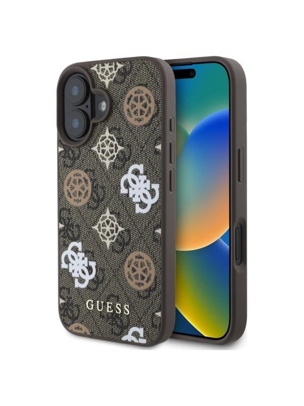GUESS Peony On 4G Background MagSafe case for iPhone 16 - brown