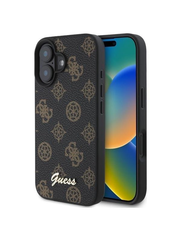 GUESS Peony Script MagSafe iPhone 16 Case - Black