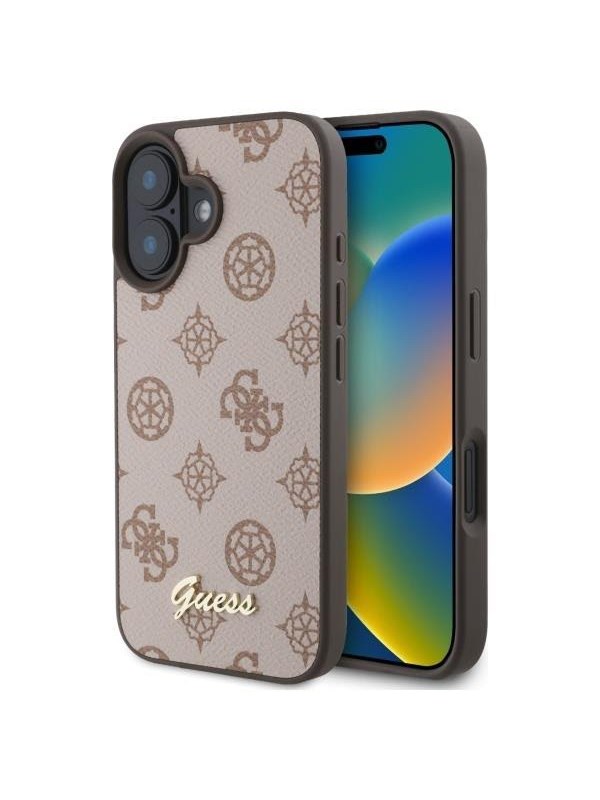 GUESS Peony Script MagSafe iPhone 16 Case - Brown