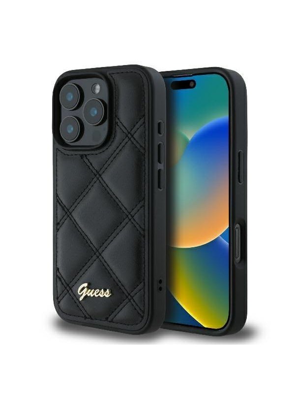 GUESS Quilted Metal Logo iPhone 16 Pro Case - Black
