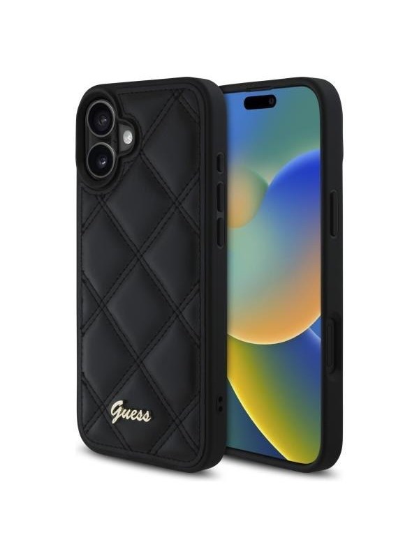 GUESS Quilted Metal Logo iPhone 16 Plus Case - Black