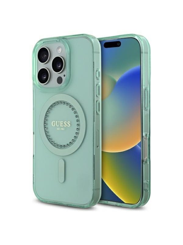 GUESS IML Rhinestones MagSafe Case for iPhone 16 Pro - Green