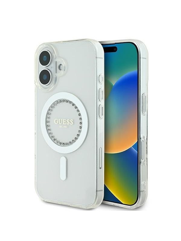 GUESS IML Rhinestones MagSafe Case for iPhone 16 - White