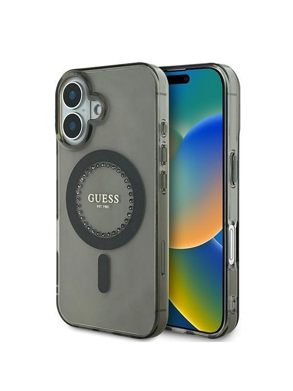GUESS IML Rhinestones MagSafe case for iPhone 16 - black