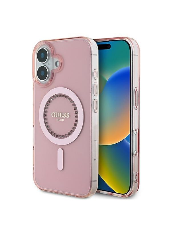 GUESS IML Rhinestones MagSafe iPhone 16 Case - Pink
