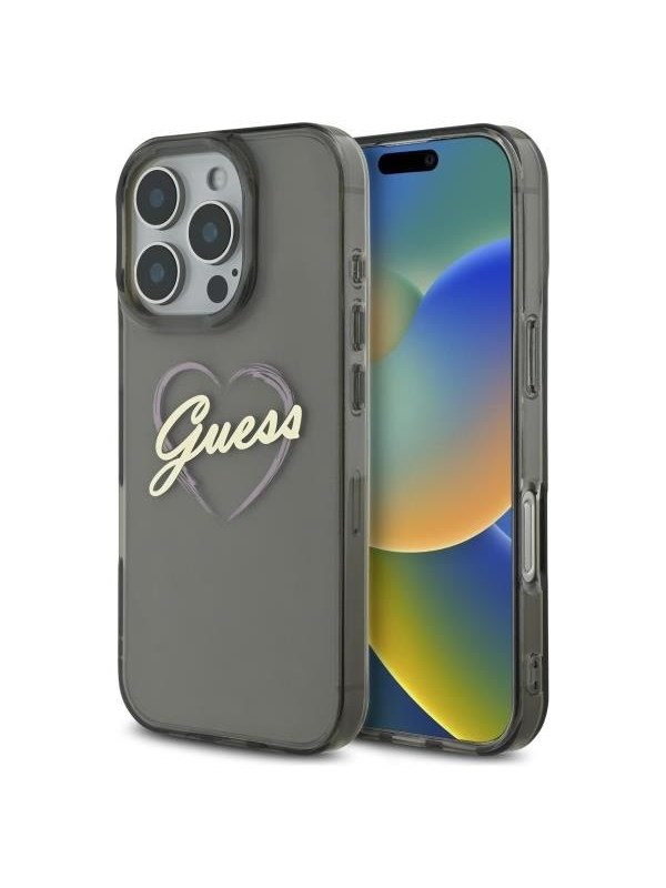 GUESS IML Heart Case for iPhone 16 Pro - Black