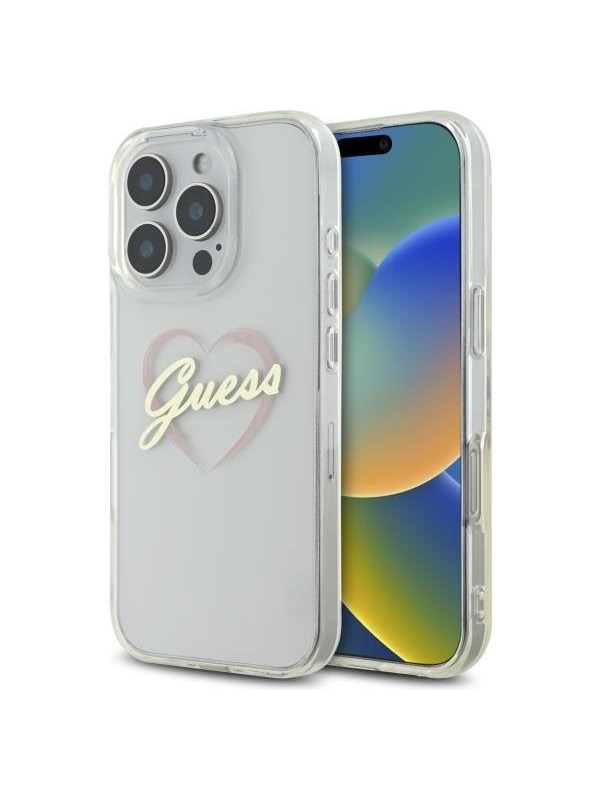 GUESS IML Heart Case for iPhone 16 Pro - Transparent