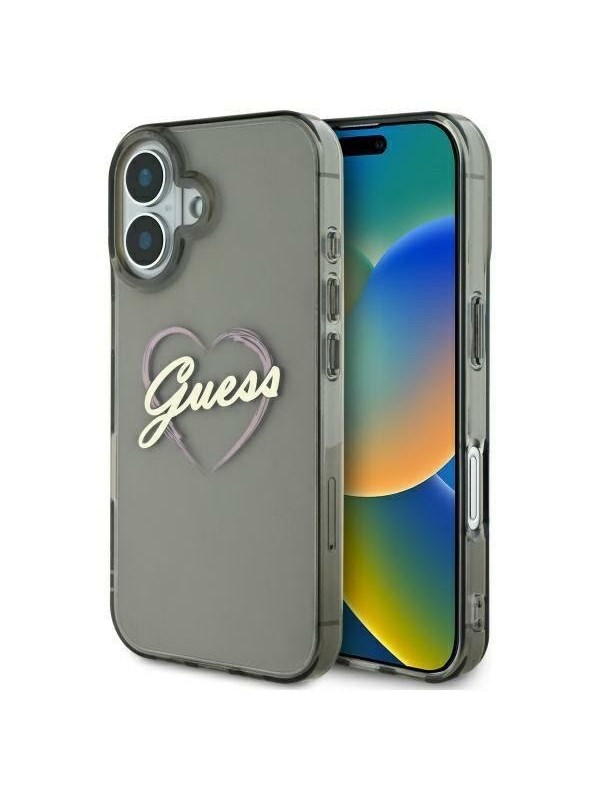 GUESS IML Heart Case for iPhone 16 Plus - Black