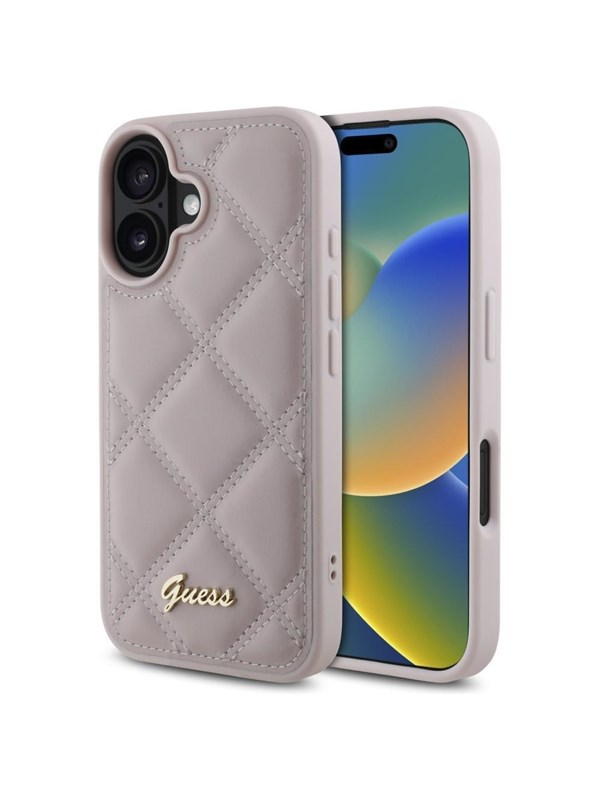 GUESS Quilted Metal Logo iPhone 16 Case - Pink