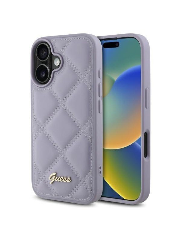 GUESS Quilted Metal Logo case for iPhone 16 - light purple
