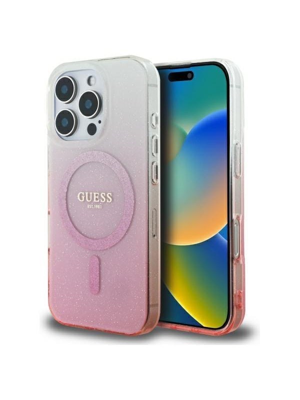 GUESS IML Glitter Gradient MagSafe Case for iPhone 16 Pro - Pink