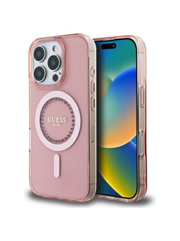 GUESS IML Rhinestones MagSafe Case for iPhone 16 Pro - Pink