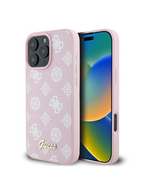 GUESS Peony Script Logo MagSafe iPhone 16 Pro Case - Pink