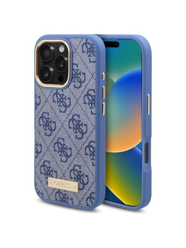 GUESS 4G Logo Plate MagSafe Case for iPhone 16 Pro - Blue