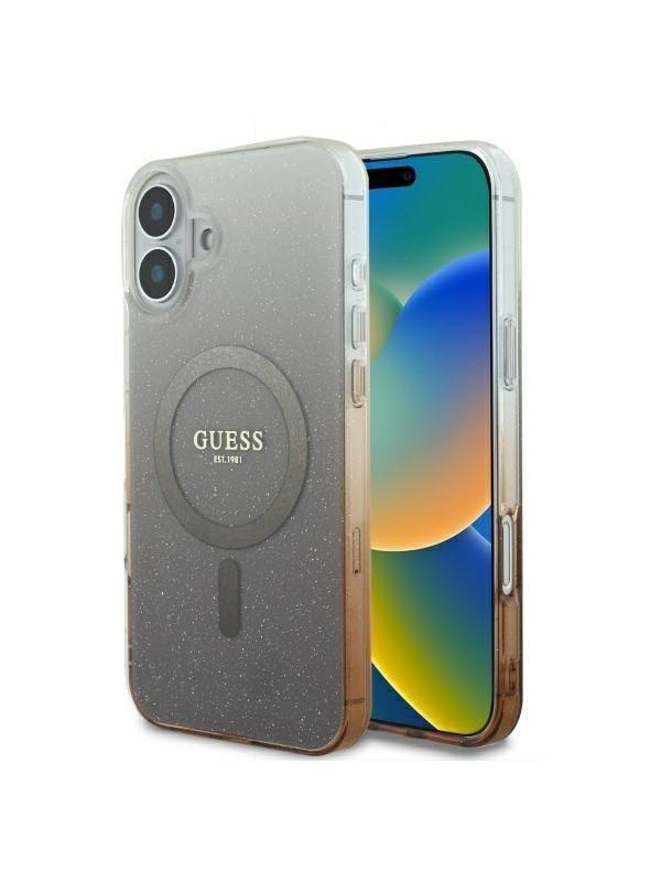 GUESS IML Glitter Gradient MagSafe Case for iPhone 16 Plus - Brown