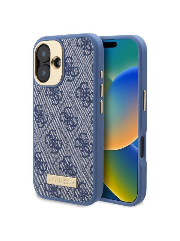 GUESS 4G Logo Plate MagSafe Case for iPhone 16 Plus - Blue