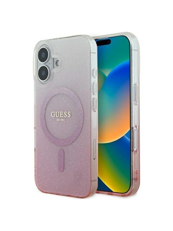 GUESS IML Glitter Gradient MagSafe Case for iPhone 16 - Pink