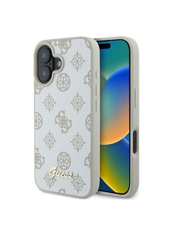 GUESS Peony Script Logo MagSafe Case for iPhone 16 - White