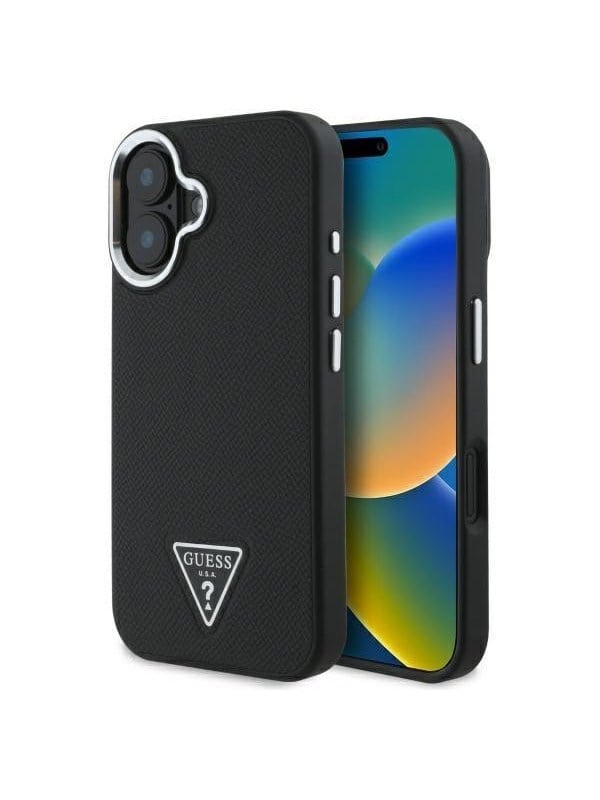 GUESS Grained Triangle MagSafe case for iPhone 16 - black
