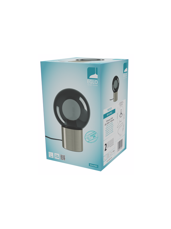 EGLO BRAVINO BORDSLAMPA H175 E14 TOUCH STÅL/SVART-TRANSP.