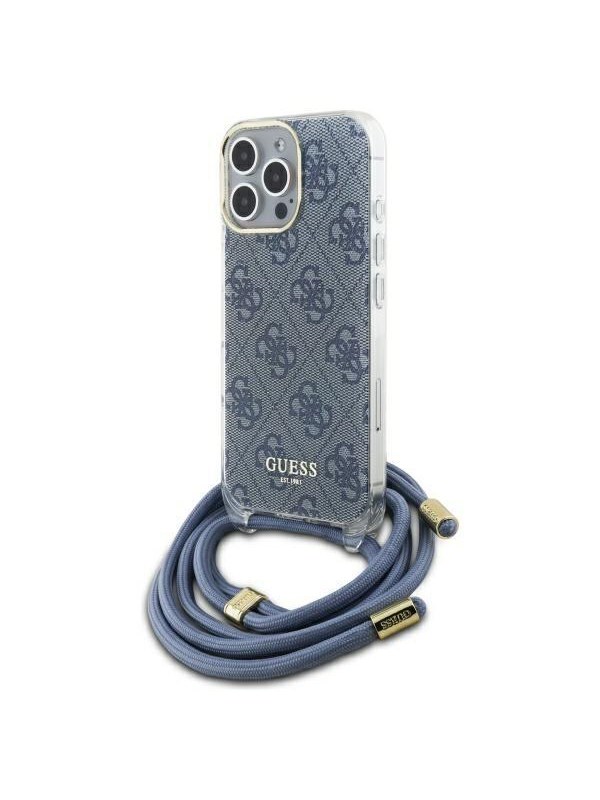 GUESS Crossbody Cord 4G Print Case for iPhone 16 Pro Max - Blue