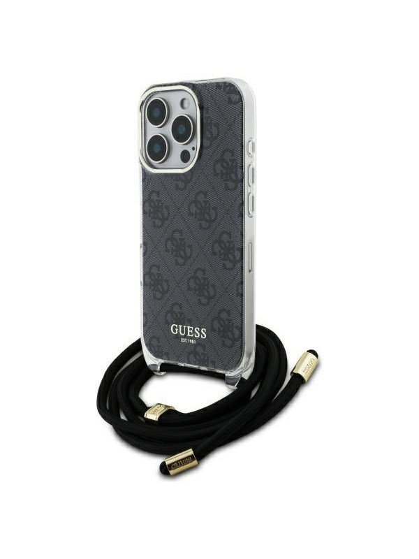GUESS Crossbody Cord 4G Print Case for iPhone 16 Pro Max - Black