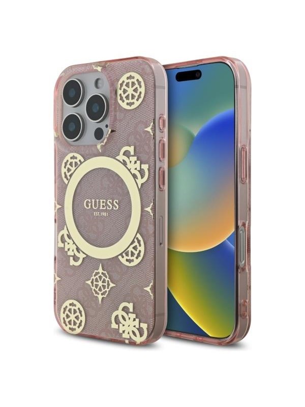 GUESS IML Peony On 4G Background MagSafe Case for iPhone 16 Pro - Pink